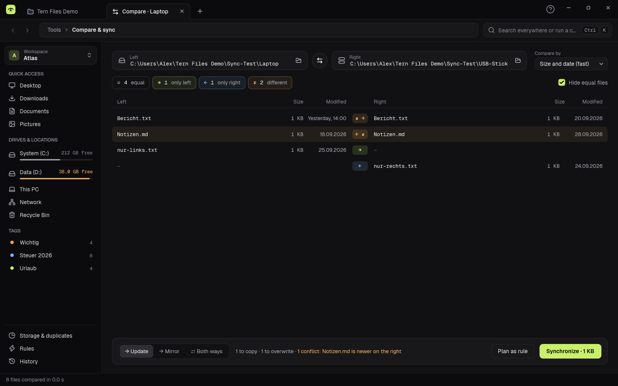 Compare two folders and sync them